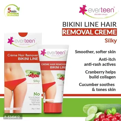 everteen SILKY Bikini Line Hair Remover Creme with Cranberry and Cucumber - 1 Pack (50gm)
