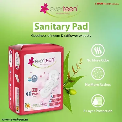 everteen XXL Sanitary Napkin Pads with Cottony-Soft Top Layer for Women, Enriched with Neem and Safflower - 1 Pack (40 Pads, 320mm)