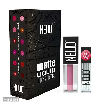 NEUD Matte Liquid Lipstick Supple Candy with Jojoba Oil, Vitamin E and Almond Oil - Smudge Proof 12-hour Stay Formula with Free Lip Gloss - 1 Pack-thumb0