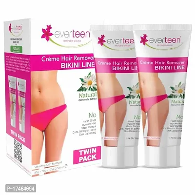 everteen 50g+50g Natural Bikini Line Hair Remover Creme for Women ndash; 1 Twin Pack-thumb0