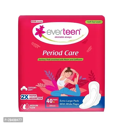 everteen Period Care XL Soft 40 Sanitary Pads Enriched with Neem and Safflower For Medium Flow - 1 Pack (40 Pads)