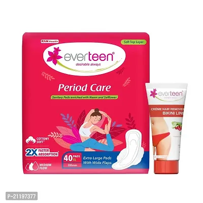 everteen Period Care XL Soft 40 Pads and Silky Bikini Line Hair Remover Cream 50g