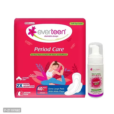 everteen Period Care XL Soft 40 Pads and Foam Intimate Wash 150ml