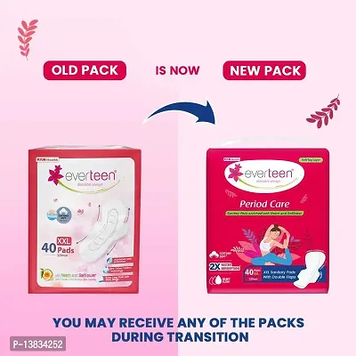 everteen Period Care XXL Soft with Double Flaps enriched with Neem and Safflower - 2 Packs (40 Pads Each, 320mm)-thumb5