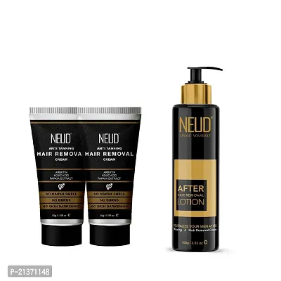 NEUD Anti-Tanning Hair Removal Cream Twin Pack (50g+50g) and After-Hair-Removal Skin Lotion 100g