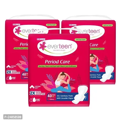 everteen Period Care XXL Soft with Double Flaps enriched with Neem and Safflower - 3 Pack (40 Pads each, 320mm)-thumb0