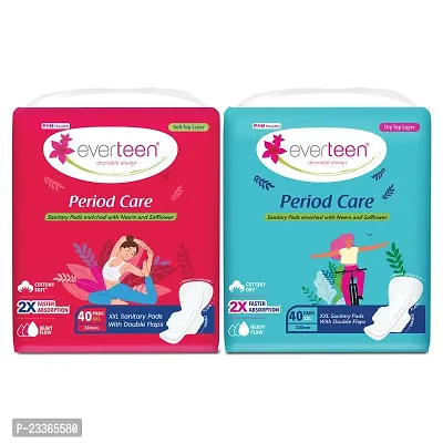 everteen combo XXL Dry  XXL Soft Period Care with Double Flaps enriched with Neem and Safflower - (40 Pads Each, 320mm)