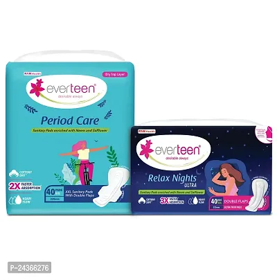 everteen XXL 40 Relax Nights and 40 Dry Sanitary Pads with Menstrual Cramp Roll-On Sanitary Pad