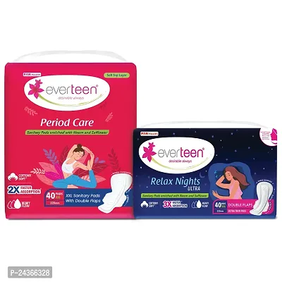 everteen XXL 40 Relax Nights and 40 Soft Sanitary Pads with Menstrual Cramp Roll-On Sanitary Pad
