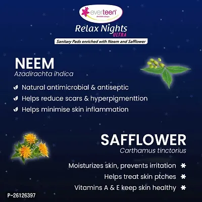 everteen XXL Relax Nights Ultra Thin 40 Sanitary Pads with Neem and Safflower, Menstrual Cramps Roll-On Inside Pack - 2 Packs (40 Pads Each, 320mm)-thumb5