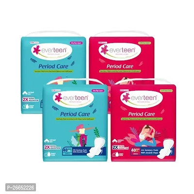 everteen XXL Sanitary Napkin Pads with Cottony-Soft and Dry Pad Top Layer for Women, Enriched with Neem and Safflower- 4 Packs (40 Pads Each, 320mm)