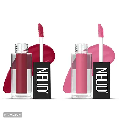NEUD Matte Liquid Lipstick Combo - Peachy Pink and Supple Candy With Two Lip Gloss Free