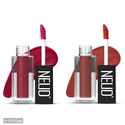 NEUD Matte Liquid Lipstick Combo - Peachy Pink and Jolly Coral With Two Lip Gloss Free