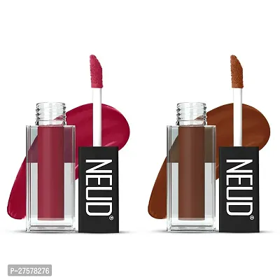NEUD Matte Liquid Lipstick Combo - Peachy Pink and Oh My Coco With Two Lip Gloss Free-thumb0