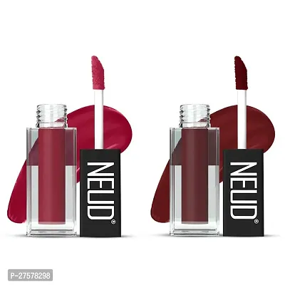 NEUD Matte Liquid Lipstick Combo - Peachy Pink and Mocha Brownie With Two Lip Gloss Free-thumb0