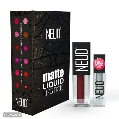 NEUD Matte Liquid Lipstick Combo - Peachy Pink and Mocha Brownie With Two Lip Gloss Free-thumb3