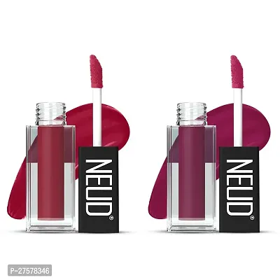 NEUD Matte Liquid Lipstick Combo - Peachy Pink and Mauve-a-Licious With Two Lip Gloss Free