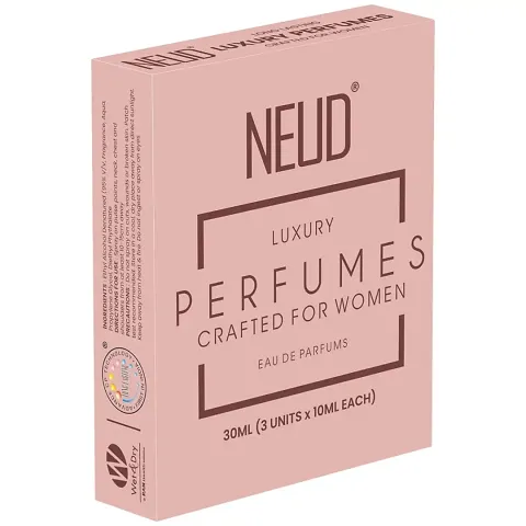 NEUD Luxury Perfume Gift Set for Women - Long Lasting Eau de Parfum (fruity, Rose, Musk) - 3 x 10ml Vials