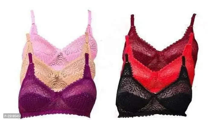 Stylish Multicoloured Net Solid Bras For Women Pack Of 6-thumb0