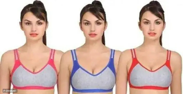 Stylish Multicoloured Cotton Solid Bras For Women Pack Of 3