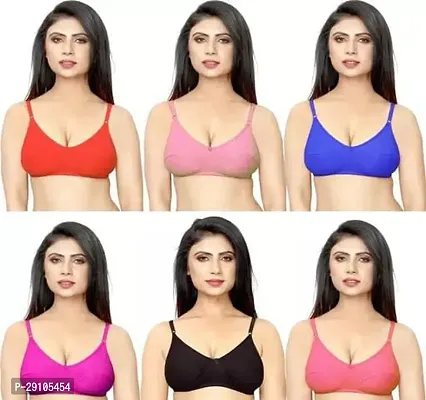 Stylish Multicoloured Cotton Solid Bras For Women Pack Of 6-thumb0