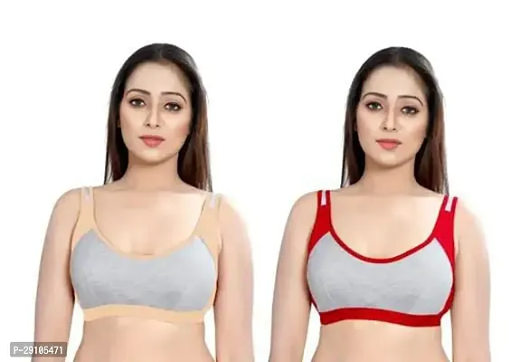 Stylish Multicoloured Cotton Solid Bras For Women Pack Of 2