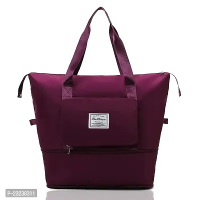 Imported Foldable Travel Duffle Bag Sports Gym Shoulder Handbag for Women Outdoor Weekend Luggage Bag with Shoe and Wet Clothes Compartments (Wine)