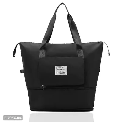TECH LOGO ELECTRONICS Travel Duffel Bag Shoulder Bag Expandable Folding Travel Bag for Women Girl Waterproof Lightweight Carry Luggage Bag for Travel (Black)-thumb0