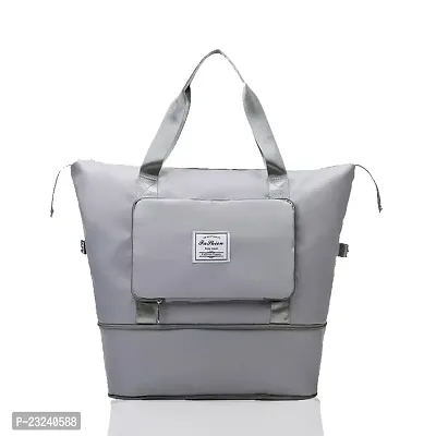 TECH LOGO ELECTRONICS Travel Duffel Bag Shoulder Bag Expandable Folding Travel Bag for Women Girl Waterproof Lightweight Carry Luggage Bag for Travel (Silver)