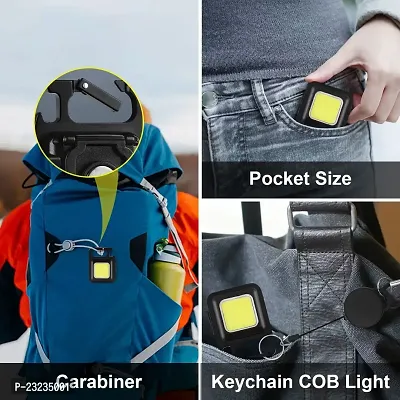 Mini COB Work Light, Rechargeable Cob Keychain Light with Retractable Keychain, Bottle Opener, Collapsible Bracket, Carabiner, Pocket Magnetic COB Light for Night Running, Camping, Fishing-thumb4