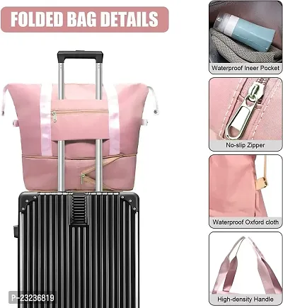 Travel Bags for Women, Duffle Bags for Women Luggage, Foldable Traveling Bag, Waterproof Hand Bag for Ladies Personal Bag (Black) (Pink)-thumb5