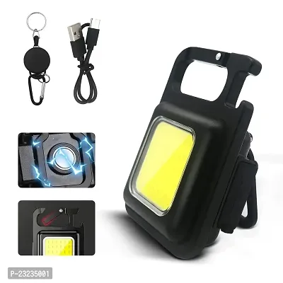 Mini COB Work Light, Rechargeable Cob Keychain Light with Retractable Keychain, Bottle Opener, Collapsible Bracket, Carabiner, Pocket Magnetic COB Light for Night Running, Camping, Fishing
