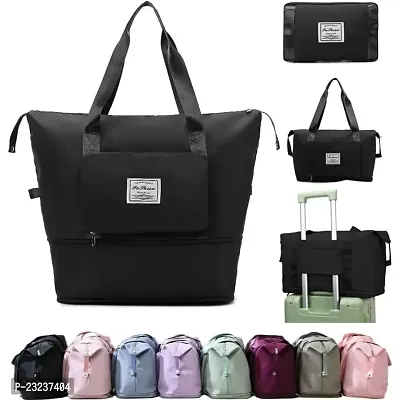 TECH LOGO ELECTRONICS Travel Duffel Bag Shoulder Bag Expandable Folding Travel Bag for Women Girl Waterproof Lightweight Carry Luggage Bag for Travel (Black)-thumb2