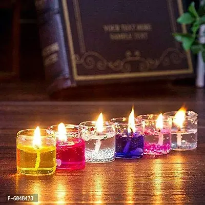 Colorful Romantic Glass Jelly Gel Candles Decor Gel Wax Smokeless Decorated Mini Candles for Home Decor Diwali Decoration, Spa, Birthdays Party (Multi Colour) (Pack of 12)