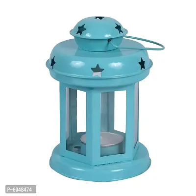 Decorative Iron Lantern with Tealight Candle | Lantern/Lamp with T-Light Candle Holder Hanging Light for Home Decor (Pack of 2, Sky Blue)