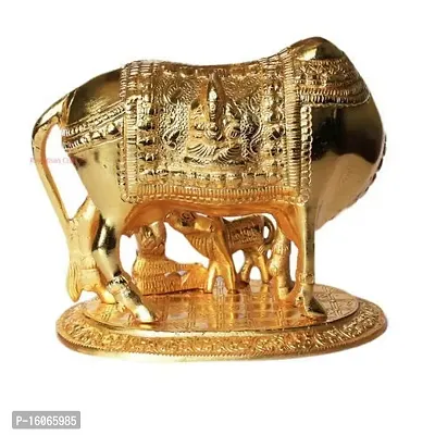 ANGORA CREATIONS? Large Gold Elegant Kamdhenu Cow and Calf Metal Statue Spiritual Showpiece Figurine Sculpture House Warming Gift  Home Decor Congratulatory Blessing Gift Item-thumb4