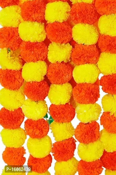 Mahi Home Decor Artificial Marigold Fluffy Flowers Hanging Garlands (Pack of 5) (Yellow and Orange)-thumb0