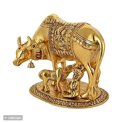 ANGORA CREATIONS? Large Gold Elegant Kamdhenu Cow and Calf Metal Statue Spiritual Showpiece Figurine Sculpture House Warming Gift  Home Decor Congratulatory Blessing Gift Item-thumb2