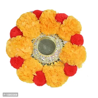 Mahi Home Decor Diwali Celebration Rangoli Design Tea Light Diya/Artificial Floral Design Tea Light Diya for Home Office Decoration (Pack of 1) with Tea Light (Round Tea Light)-thumb2