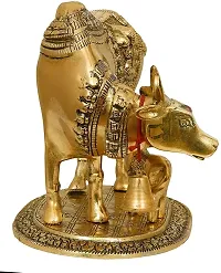 Mahi Home Decor Kamdhenu Cow with and Krishna Brass Like Metal Calf Showpiece for Home Decor and Decorative Gift Item Gold Big, 17cm-thumb4