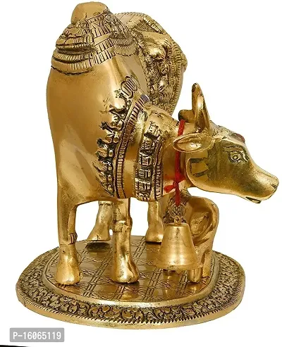 Mahi Home Decor Kamdhenu Cow with and Krishna Brass Like Metal Calf Showpiece for Home Decor and Decorative Gift Item Gold Big, 17cm-thumb5