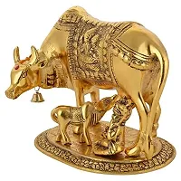 ANGORA CREATIONS? Large Gold Elegant Kamdhenu Cow and Calf Metal Statue Spiritual Showpiece Figurine Sculpture House Warming Gift  Home Decor Congratulatory Blessing Gift Item-thumb2