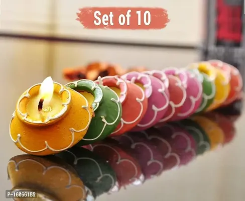 Mahi Home Decor Diwali Diyas | Traditional Handmade Terracotta Clay Diya | Mitti Deepak Decorate for Diwali | Diya for Puja | Diwali Home Decoration Diya (Set of 10, Multicolor)-thumb2