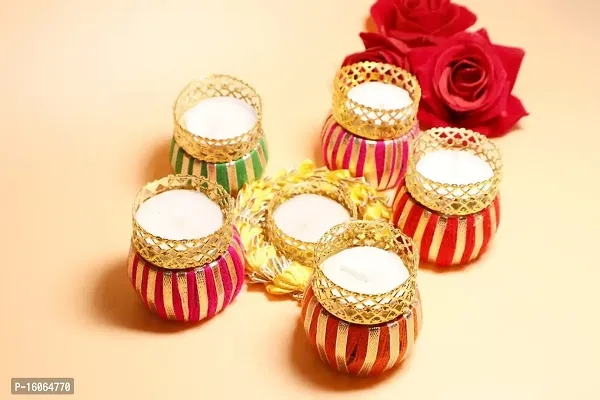 Mahi Home Decor Tea Light Candles Set | 5 Tea Light + 1 Floral Diya Beautiful Set | Home D?cor and Lighting for Diwali Decoration Staircase Wall Decoration Items Colorful Diyas