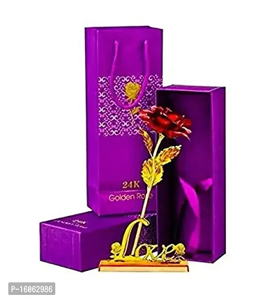 Mahi Home Decor Artificial Rose Flower with Stand with Bag (Golden Red Rose with Stand)-thumb0