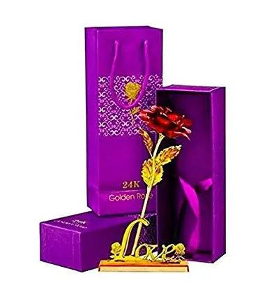 Mahi Home Decor Artificial Rose Flower with Stand with Bag (Golden Red Rose with Stand)
