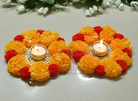 Mahi Home Decor Diwali Celebration Rangoli Design Tea Light Diya/Artificial Floral Design Tea Light Diya for Home Office Decoration (Pack of 1) with Tea Light (Round Tea Light)-thumb3