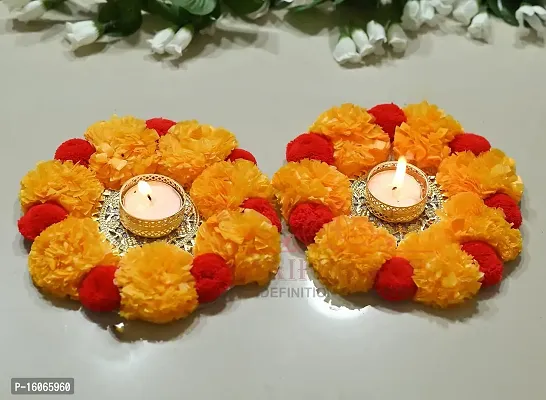 Mahi Home Decor Diwali Celebration Rangoli Design Tea Light Diya/Artificial Floral Design Tea Light Diya for Home Office Decoration (Pack of 1) with Tea Light (Round Tea Light)-thumb4