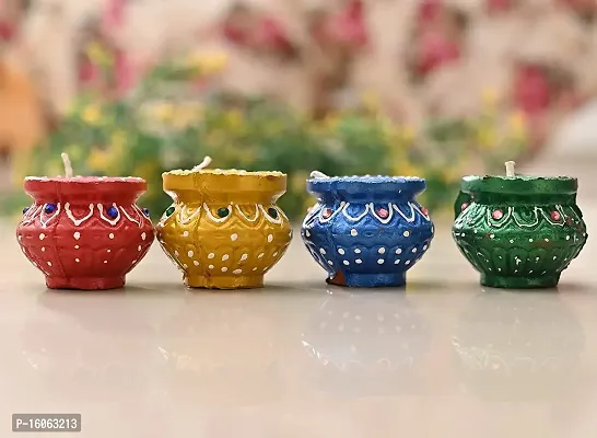 Mahi Home Decor Diwali Diyas|Traditional Handmade Terracotta Clay Diya|Mitti Deepak Decorate for Diwali|Diya for Puja|Diwali Home Decoration Diya (Set of 4) (Painted Matki Diya)-thumb4