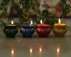 Mahi Home Decor Diwali Diyas|Traditional Handmade Terracotta Clay Diya|Mitti Deepak Decorate for Diwali|Diya for Puja|Diwali Home Decoration Diya (Set of 4) (Painted Matki Diya)-thumb2